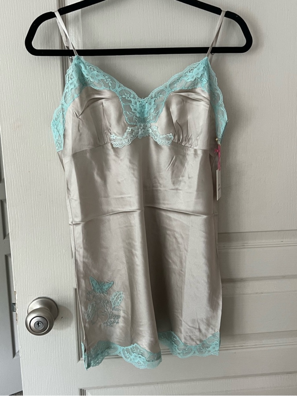 Gold Hawk Moonbeam Gray Silk Lace Longline Cami L NWT - Picture 3 of 8